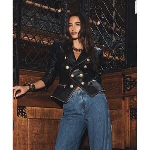 NWT $1625 L’AGENCE Ottilie Zip Lamb Leather Double Breasted Blazer Jacket Sz 8